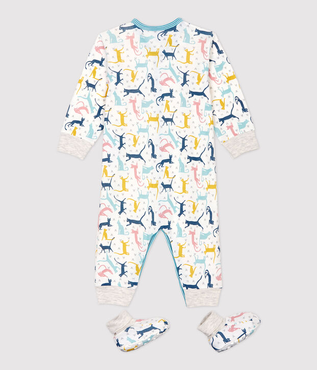 Ensemble nuit chats b&eacute;b&eacute; en coton et lyocell blanc/multicouleur